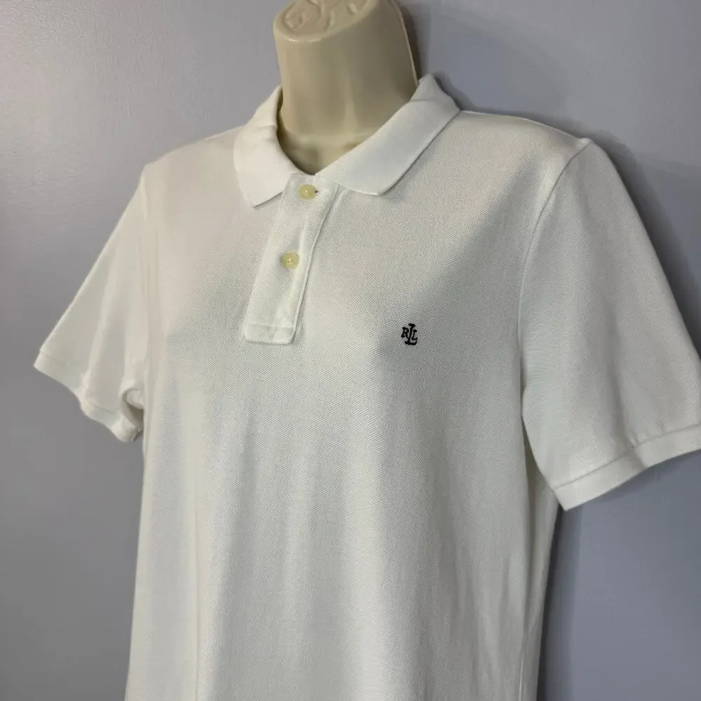 Lauren Ralph Lauren Women's L Polo Shirt Dress White Cotton Preppy Casual - Picture 4 of 8